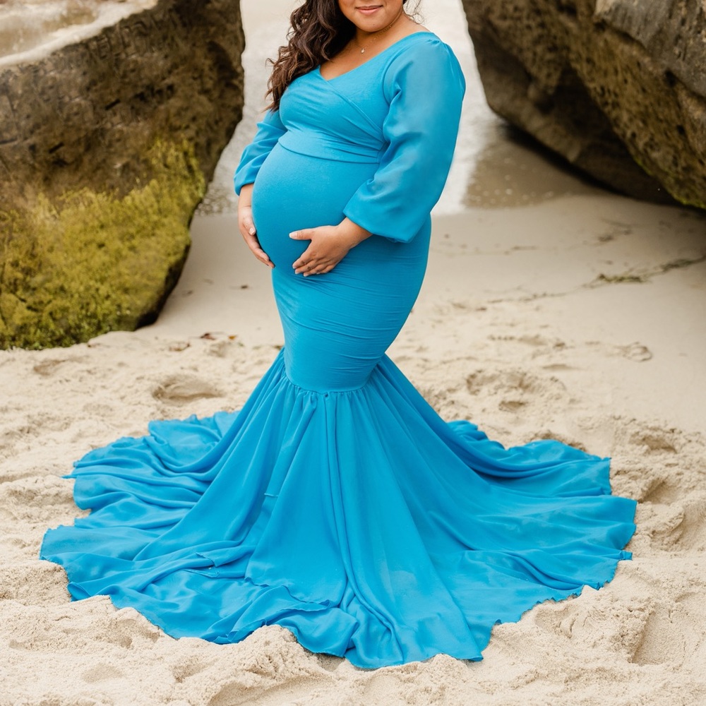 Chiffon Long Sleeve Tired Maternity Picture Dress